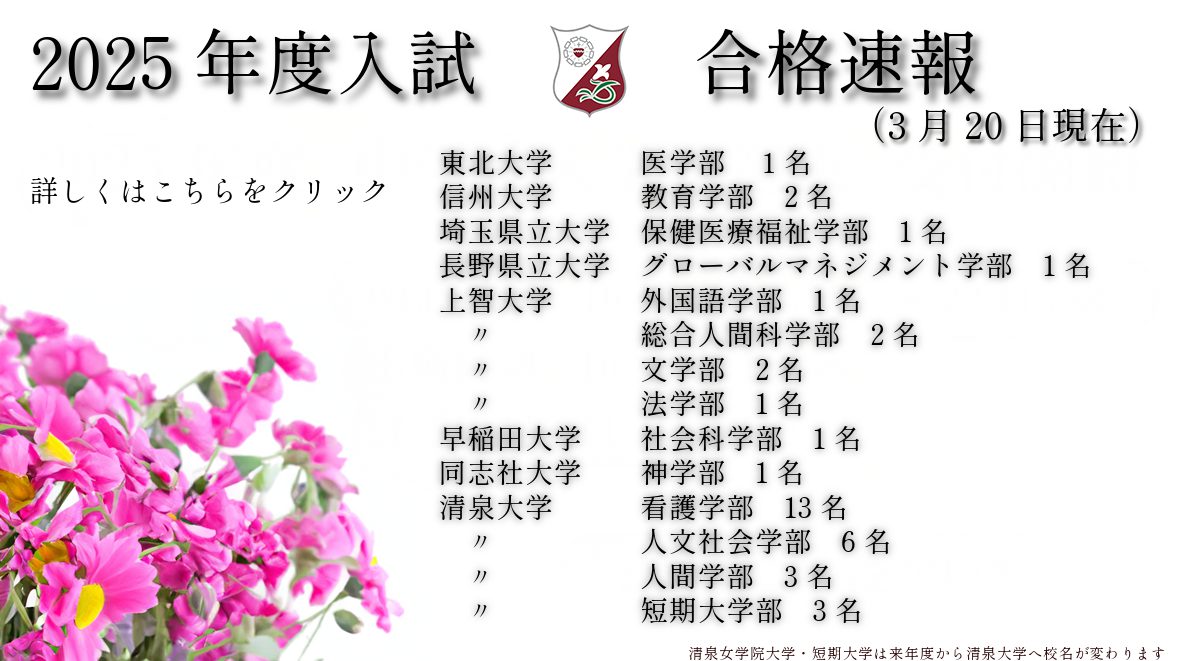 2025年度入試　大学合格速報（3月20日現在）